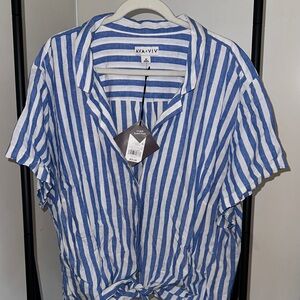 Ava & Viv Blue and White Striped button up Shirt